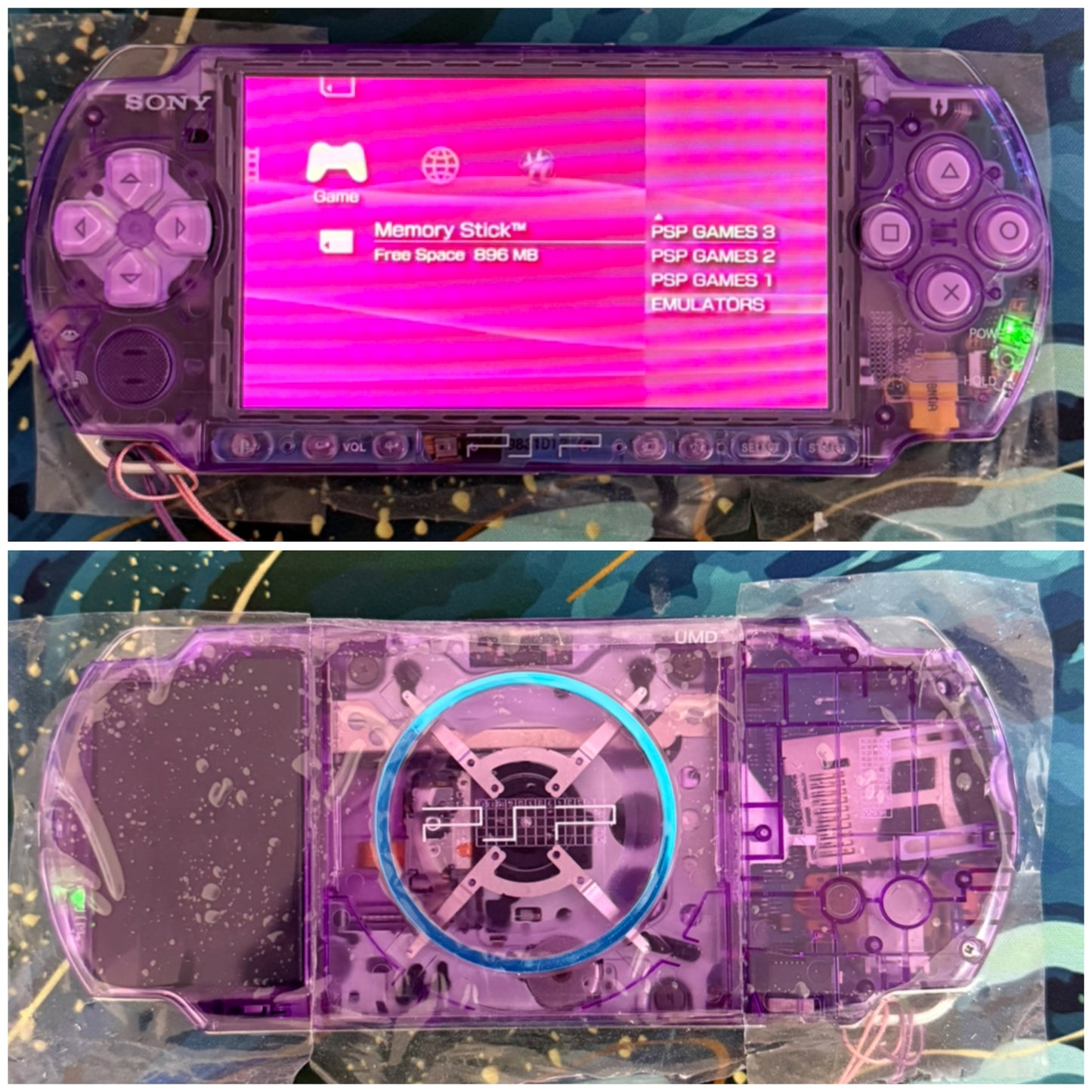 PSP 3000 Fully Customized Per your request w (Free Pouch & Transparent Clear Shell, Wrist strap, Charger)