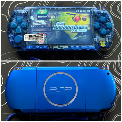 PSP 3000 Fully Customized Per your request w (Free Pouch & Transparent Clear Shell, Wrist strap, Charger)