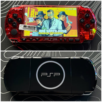 PSP 3000 Fully Customized Per your request w (Free Pouch & Transparent Clear Shell, Wrist strap, Charger)