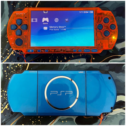 PSP 3000 Fully Customized Per your request w (Free Pouch & Transparent Clear Shell, Wrist strap, Charger)