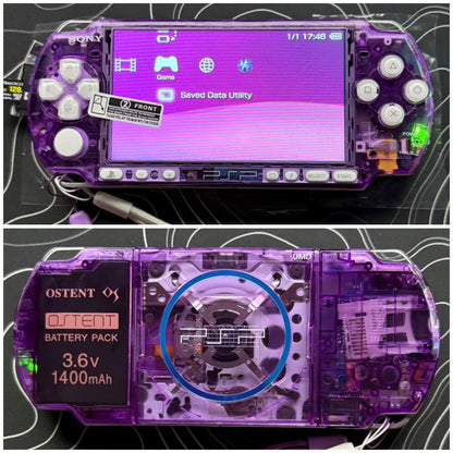 PSP 3000 Fully Customized Per your request w (Free Pouch & Transparent Clear Shell, Wrist strap, Charger)