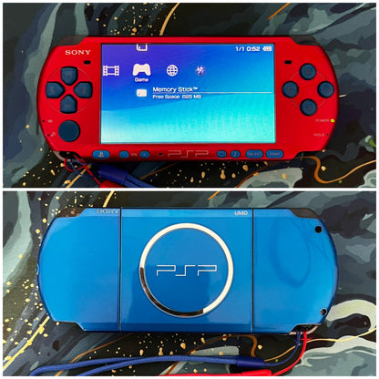 PSP 3000 Fully Customized Per your request w (Free Pouch & Transparent Clear Shell, Wrist strap, Charger)