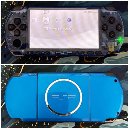 PSP 3000 Fully Customized Per your request w (Free Pouch & Transparent Clear Shell, Wrist strap, Charger)