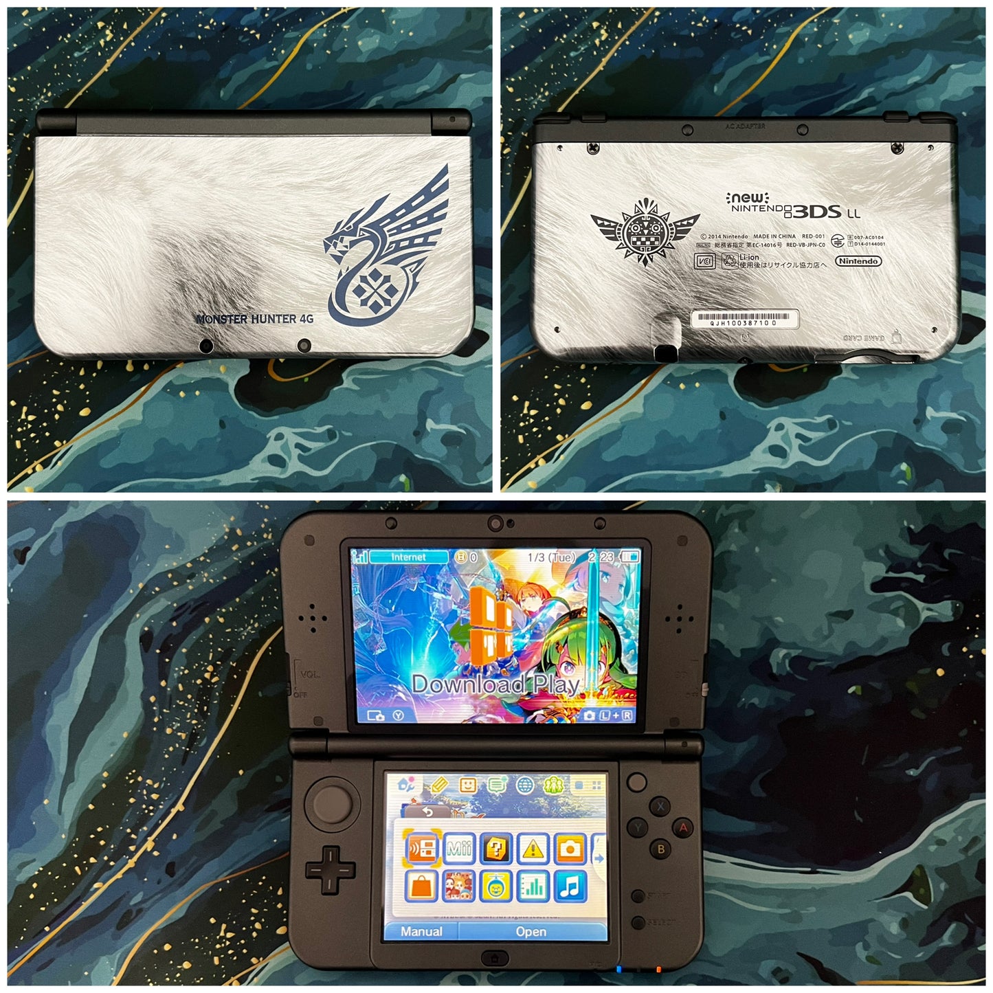 New 3DS LL with (Case/Charger/Wrist Strap/Hand Grip/Clear Shell/Screen Protector)