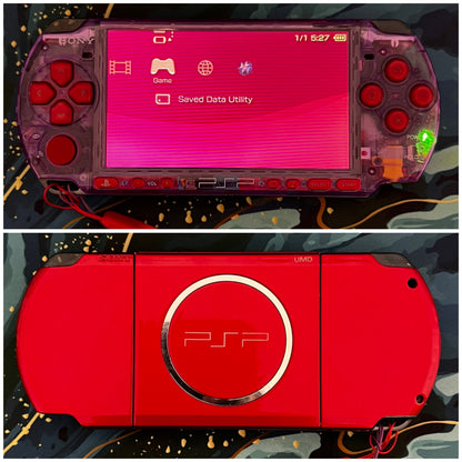 PSP 3000 Fully Customized Per your request w (Free Pouch & Transparent Clear Shell, Wrist strap, Charger)