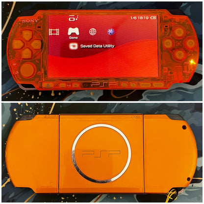 PSP 3000 Fully Customized Per your request w (Free Pouch & Transparent Clear Shell, Wrist strap, Charger)